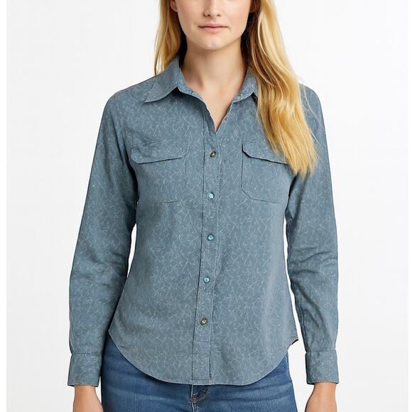 2/$30 J. Crew Ditsy Floral Print Cotton Shirt Blue Button Front Pockets Size XS - Picture 1 of 11